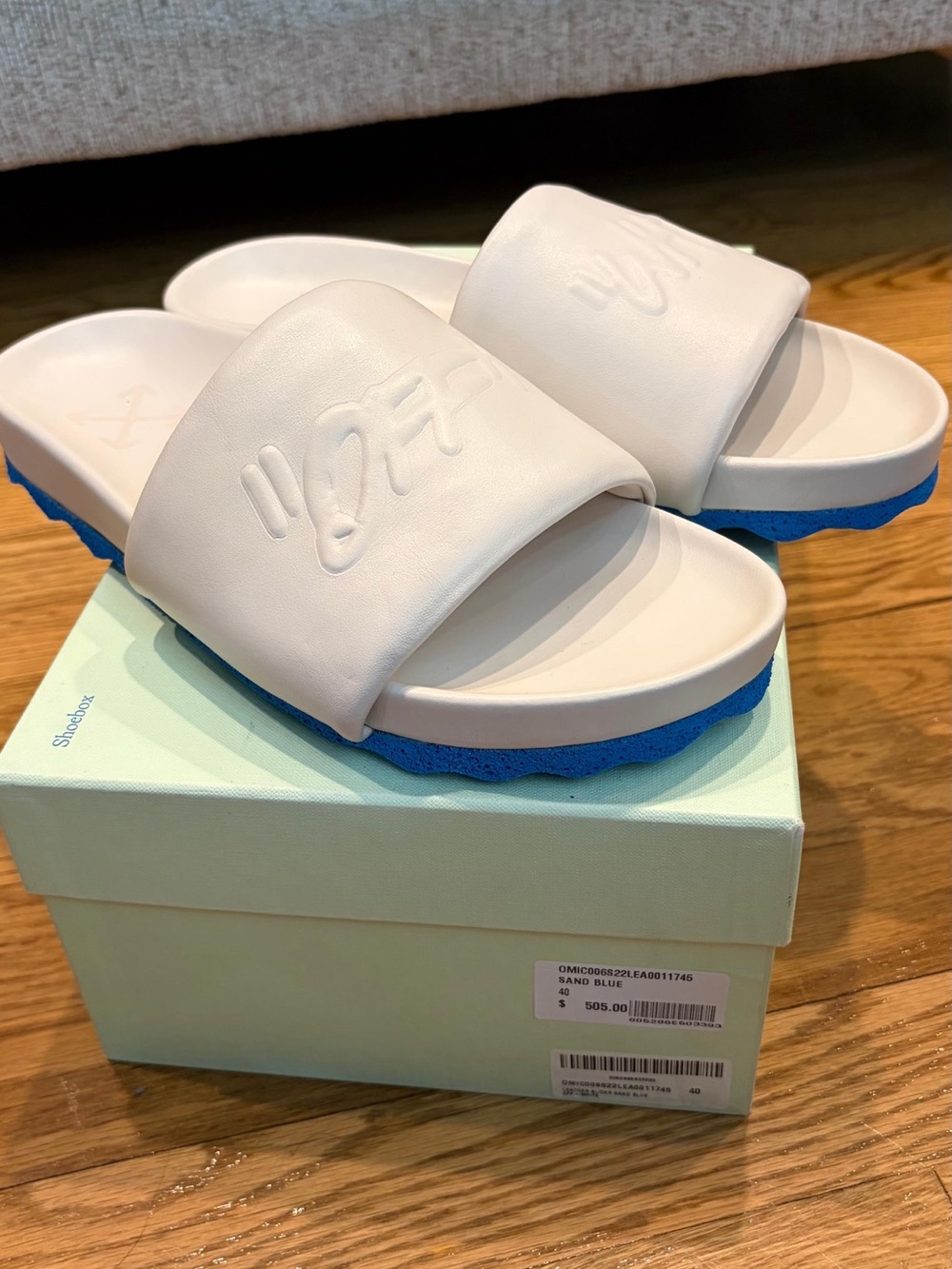 Off-White White Slide Sandals with Blue Outsole - Picture 3 of 3